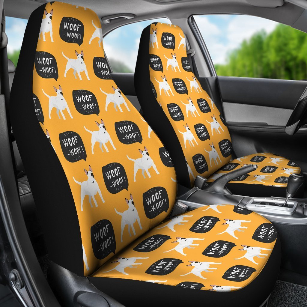 Woof Woof Bull Terrier Pattern Print Universal Fit Car Seat Cover-grizzshop