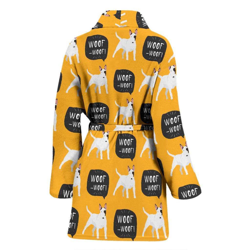 Woof Woof Bull Terrier Pattern Print Women Long Robe-grizzshop
