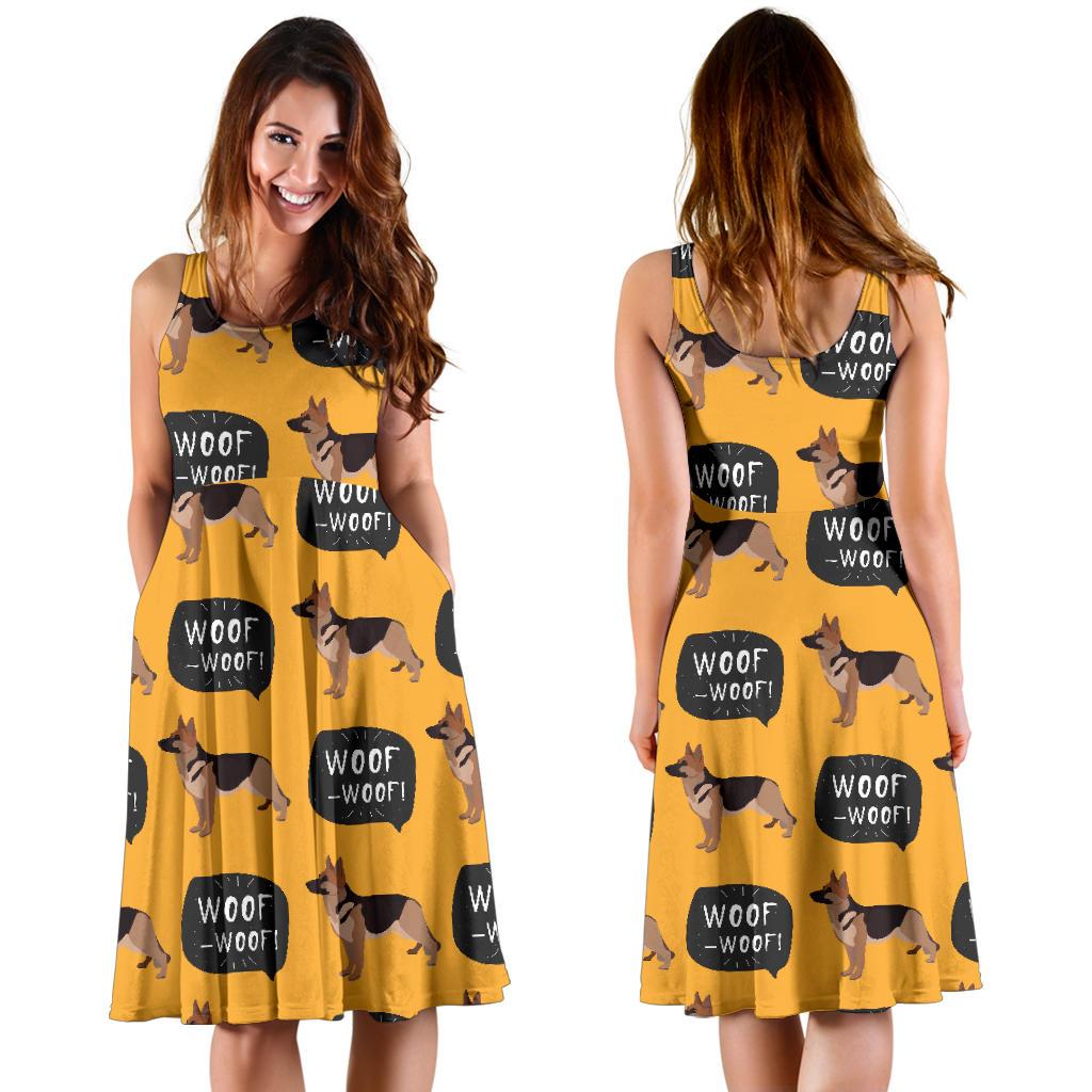 Woof Woof German Shepherd Pattern Print Dress-grizzshop