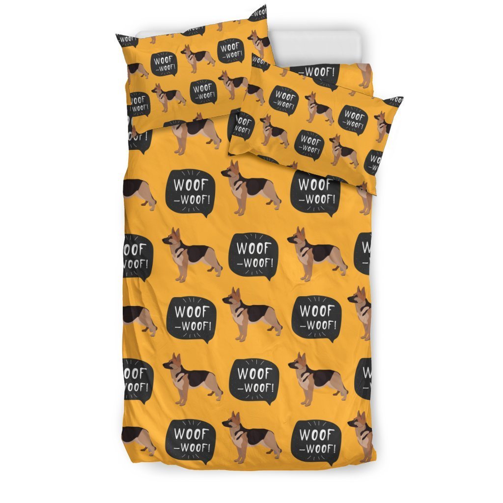 Woof Woof German Shepherd Pattern Print Duvet Cover Bedding Set-grizzshop