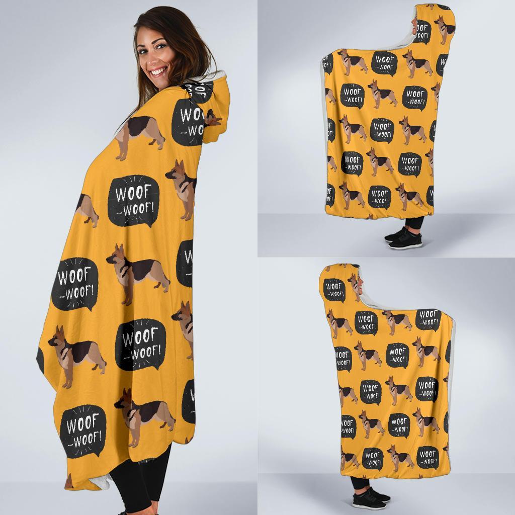 Woof Woof German Shepherd Pattern Print Hooded Blanket-grizzshop