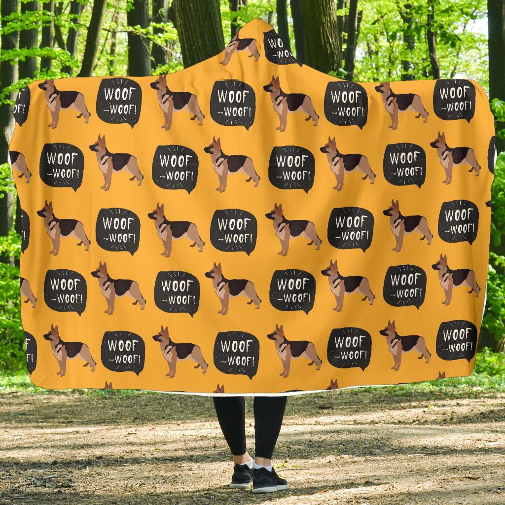 Woof Woof German Shepherd Pattern Print Hooded Blanket-grizzshop