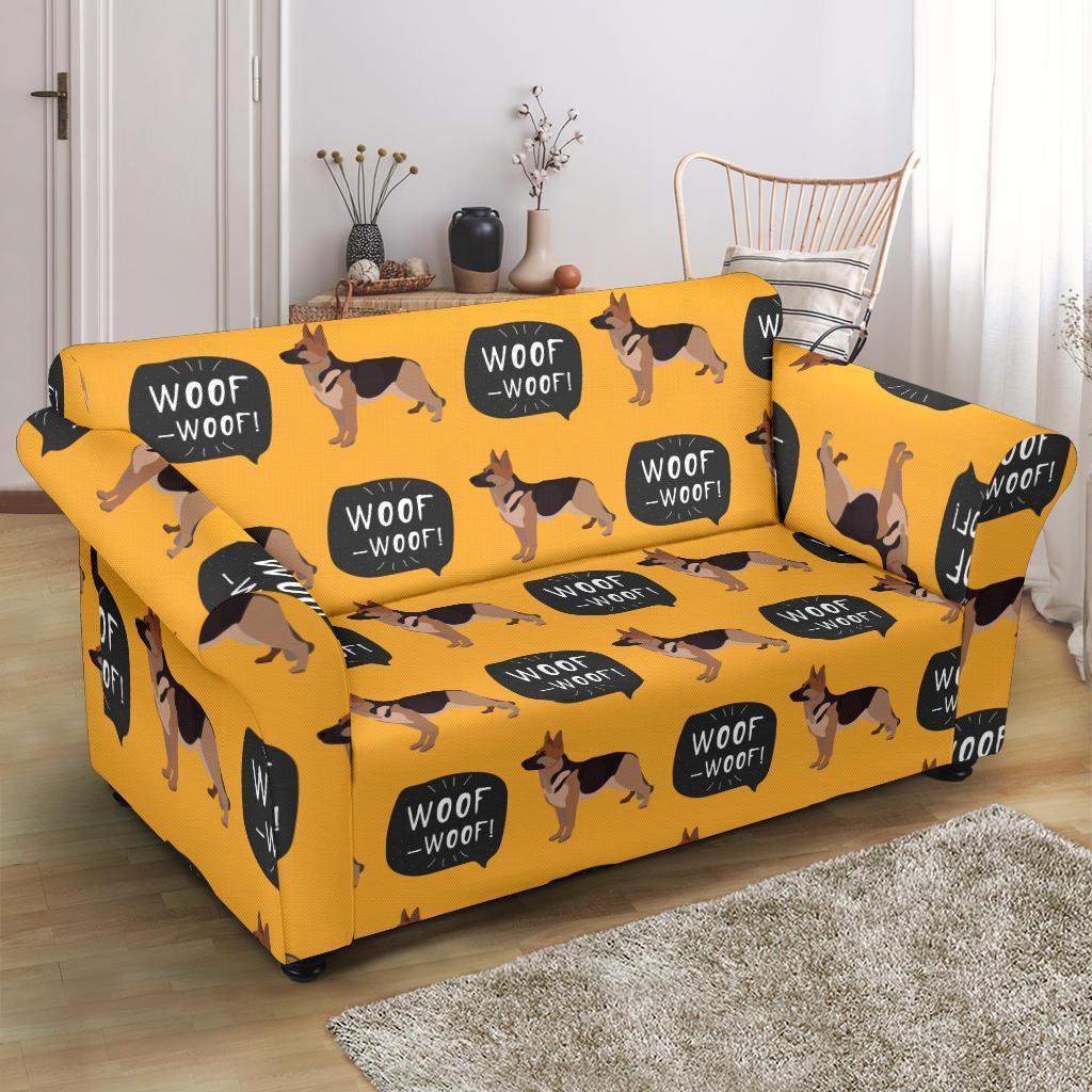 Woof Woof German Shepherd Pattern Print Loveseat Cover-grizzshop