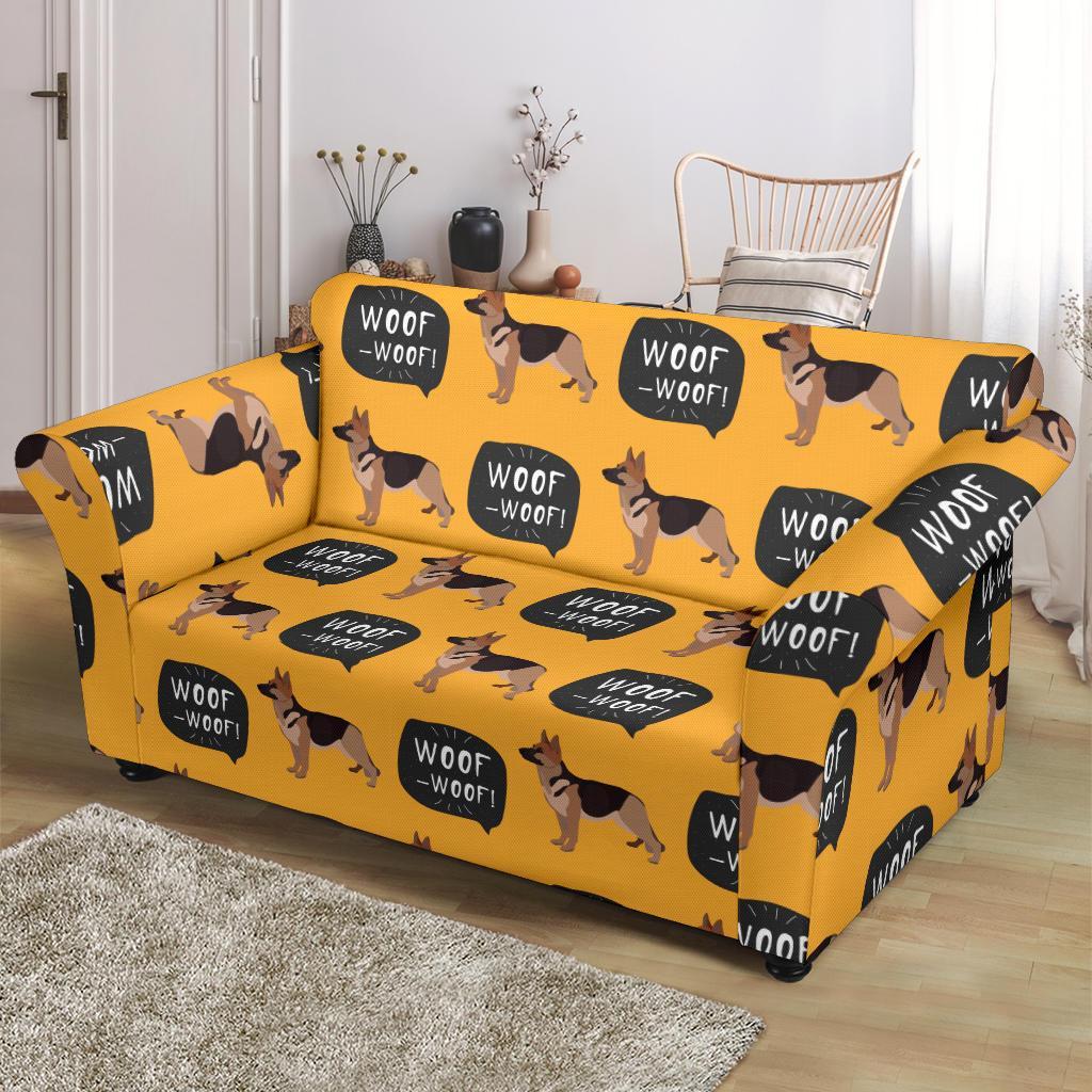 Woof Woof German Shepherd Pattern Print Loveseat Cover-grizzshop