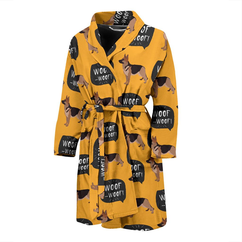 Woof Woof German Shepherd Pattern Print Men Long Robe-grizzshop