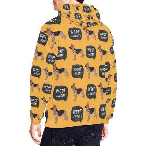 Woof Woof German Shepherd Pattern Print Men Pullover Hoodie-grizzshop