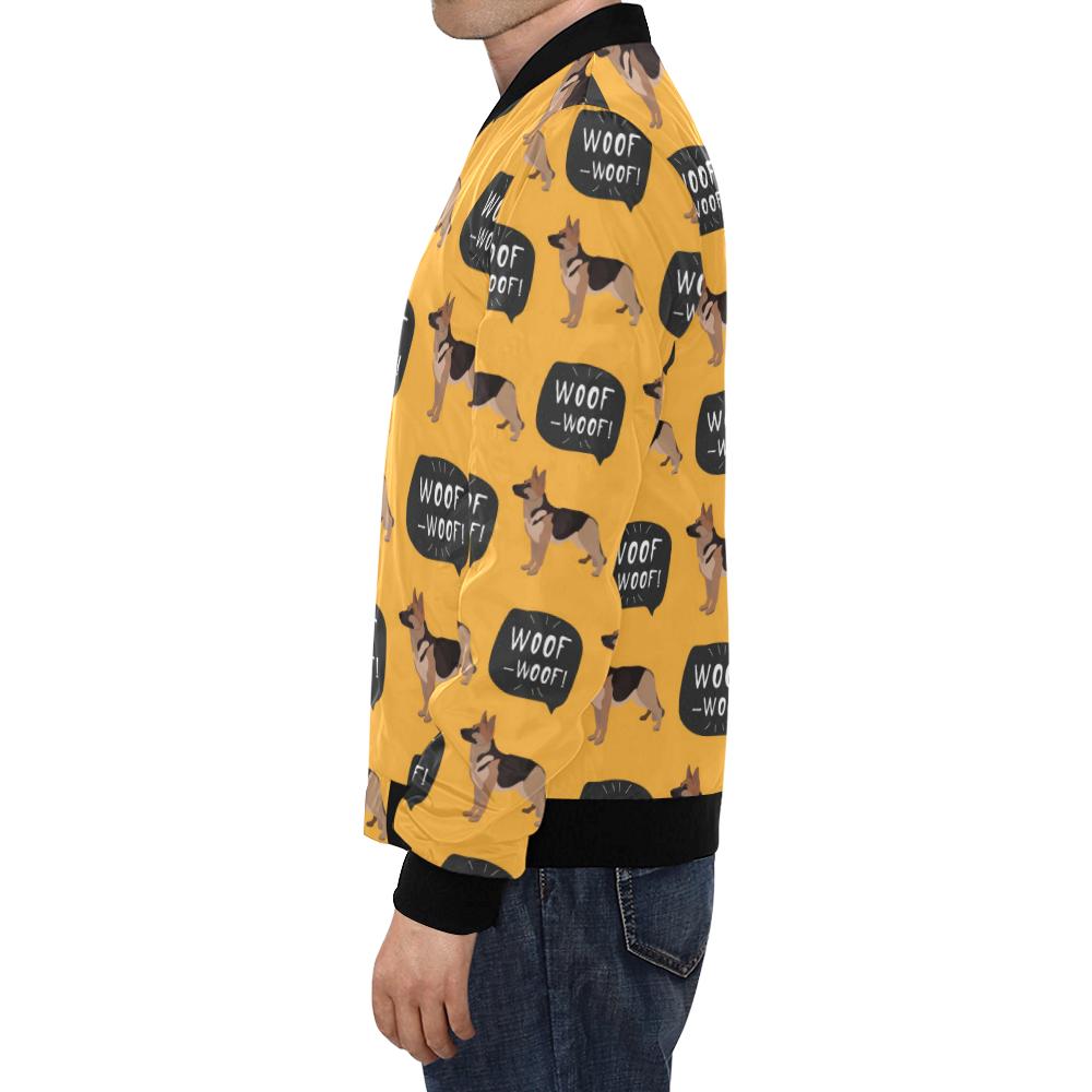 Woof Woof German Shepherd Pattern Print Men's Bomber Jacket-grizzshop