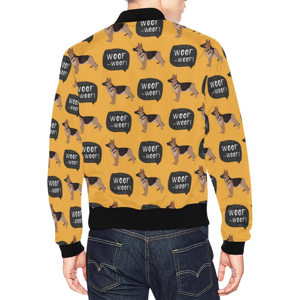 Woof Woof German Shepherd Pattern Print Men's Bomber Jacket-grizzshop