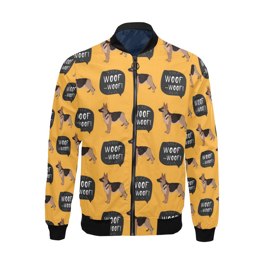 Woof Woof German Shepherd Pattern Print Men's Bomber Jacket-grizzshop