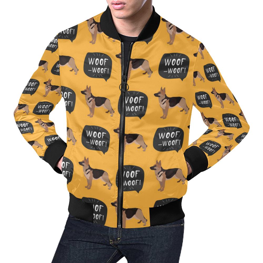 Woof Woof German Shepherd Pattern Print Men's Bomber Jacket-grizzshop