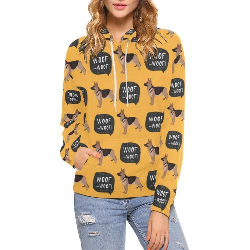 Woof Woof German Shepherd Pattern Print Women Pullover Hoodie-grizzshop