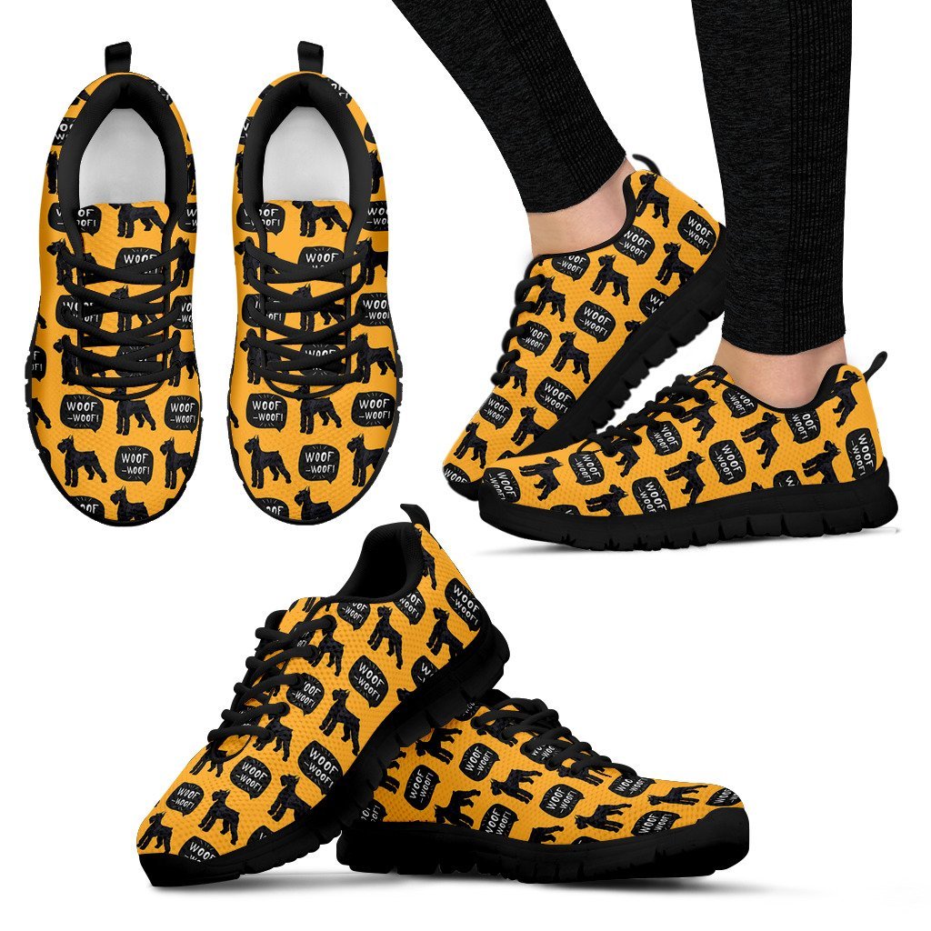 Woof Woof Schnauzer Dog Print Pattern Black Sneaker Shoes For Men Women-grizzshop