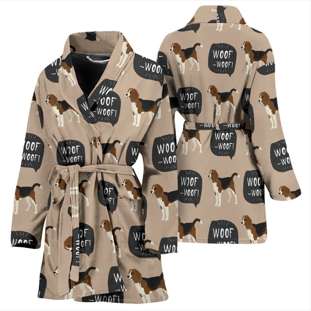 Woof Woof Beagle Pattern Print Women Long Robe-grizzshop