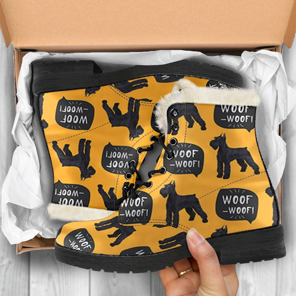 Woof Woof Schnauzer Dog Print Pattern Comfy Winter Boots-grizzshop
