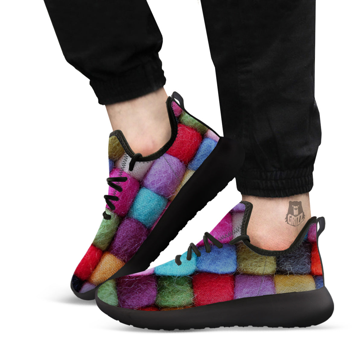 Wool Yarns Colorful Print Black Athletic Shoes-grizzshop