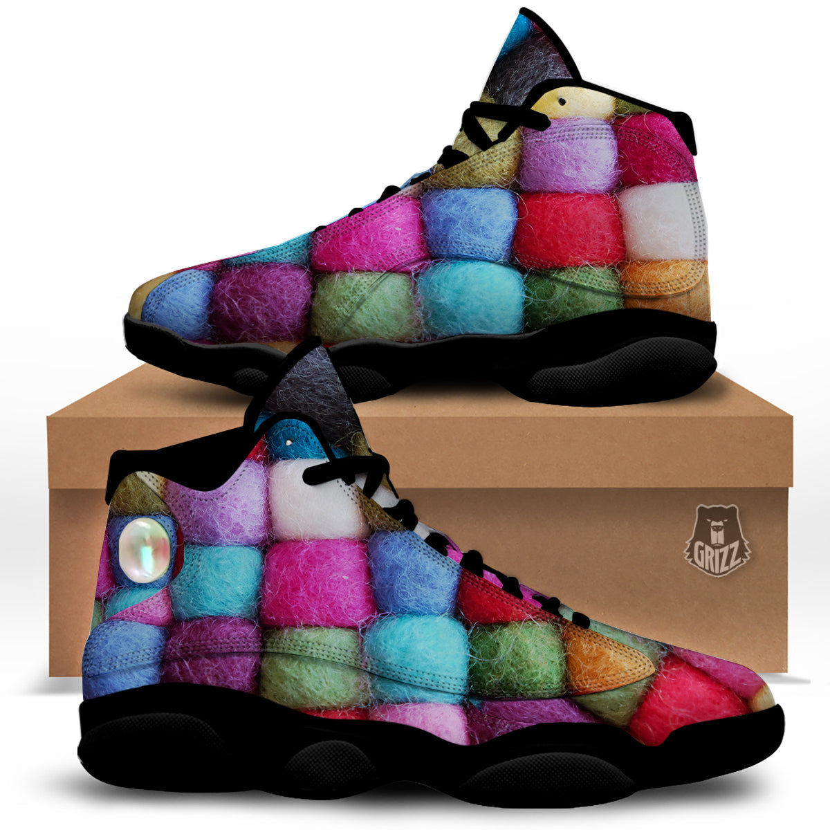 Wool Yarns Colorful Print Black Basketball Shoes-grizzshop