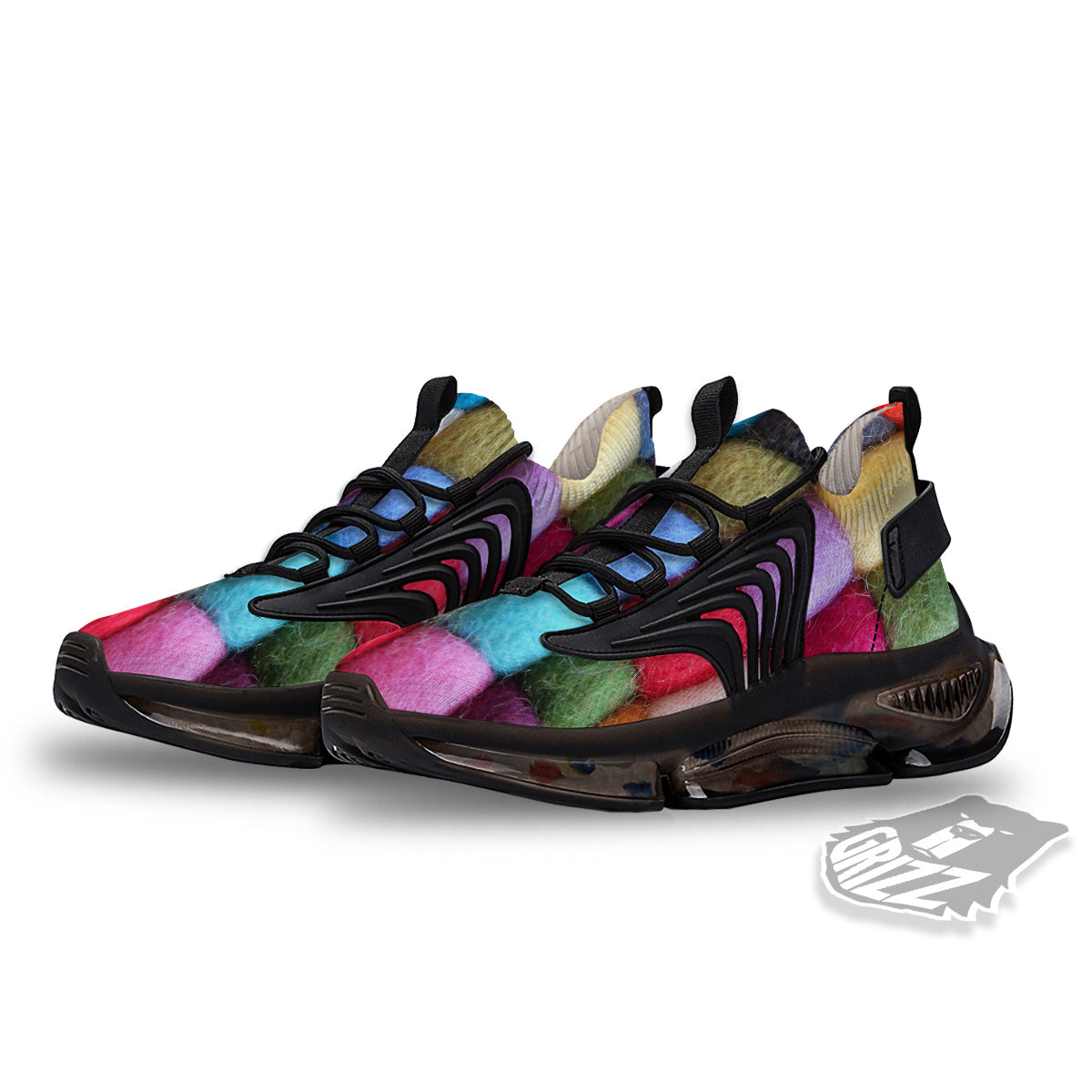 Wool Yarns Colorful Print Black Gym Shoes-grizzshop