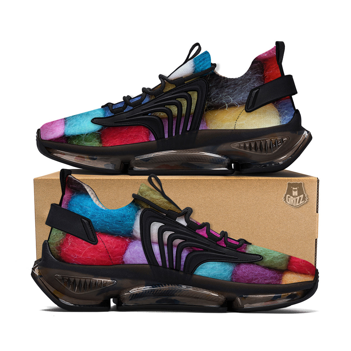 Wool Yarns Colorful Print Black Gym Shoes-grizzshop