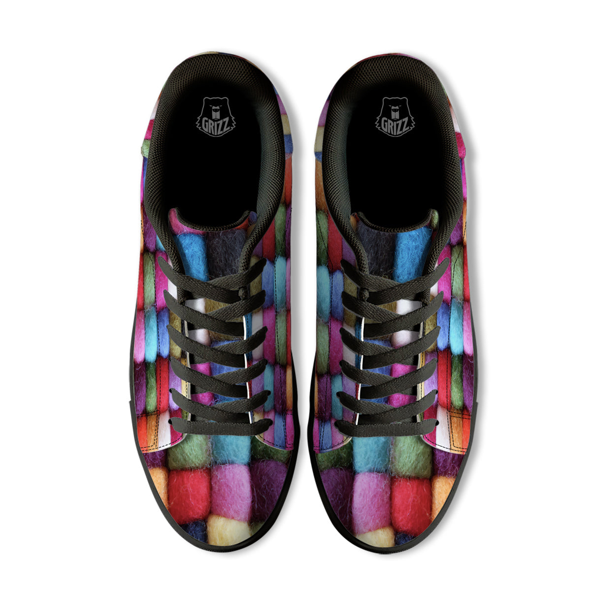 Wool Yarns Colorful Print Black Low Top Sneakers-grizzshop