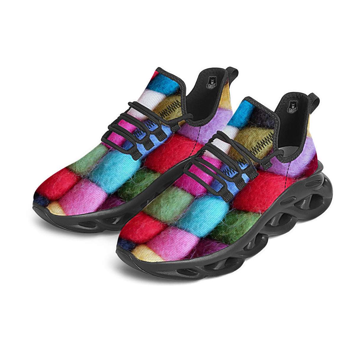 Wool Yarns Colorful Print Black Running Shoes-grizzshop