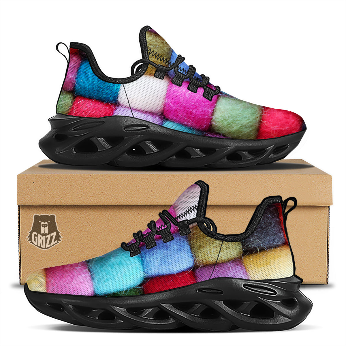 Wool Yarns Colorful Print Black Running Shoes-grizzshop