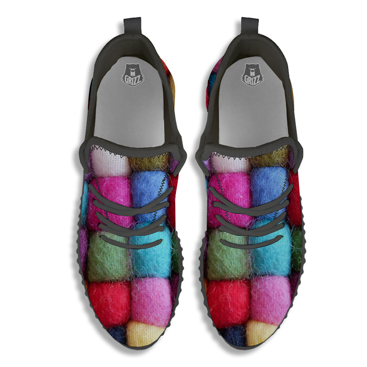 Wool Yarns Colorful Print Black Walking Shoes-grizzshop
