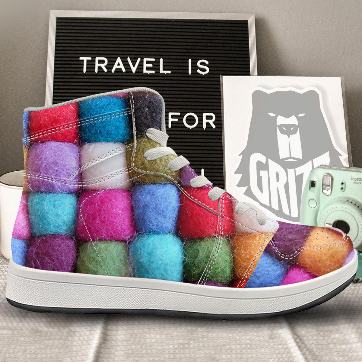 Wool Yarns Colorful Print High Top Sneakers-grizzshop