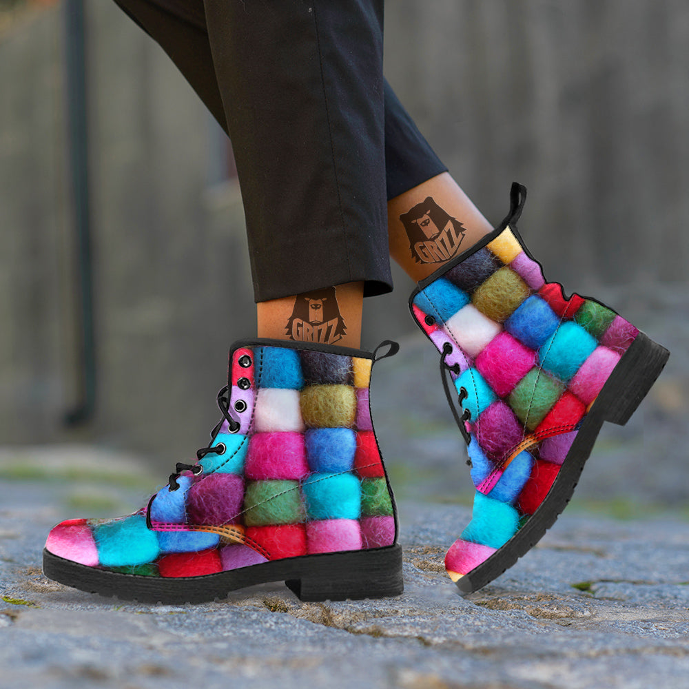 Wool Yarns Colorful Print Leather Boots-grizzshop