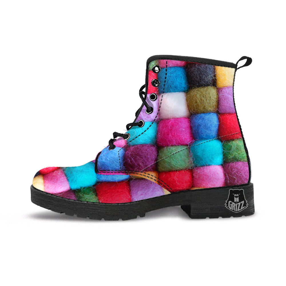Wool Yarns Colorful Print Leather Boots-grizzshop