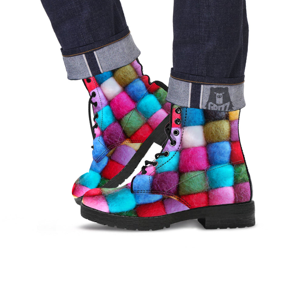 Wool Yarns Colorful Print Leather Boots-grizzshop