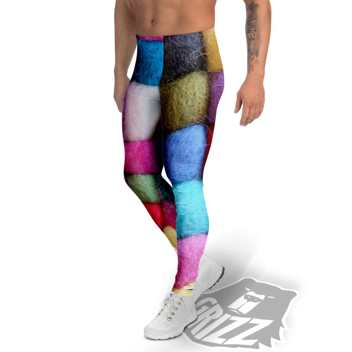 Wool Yarns Colorful Print Men's Leggings-grizzshop