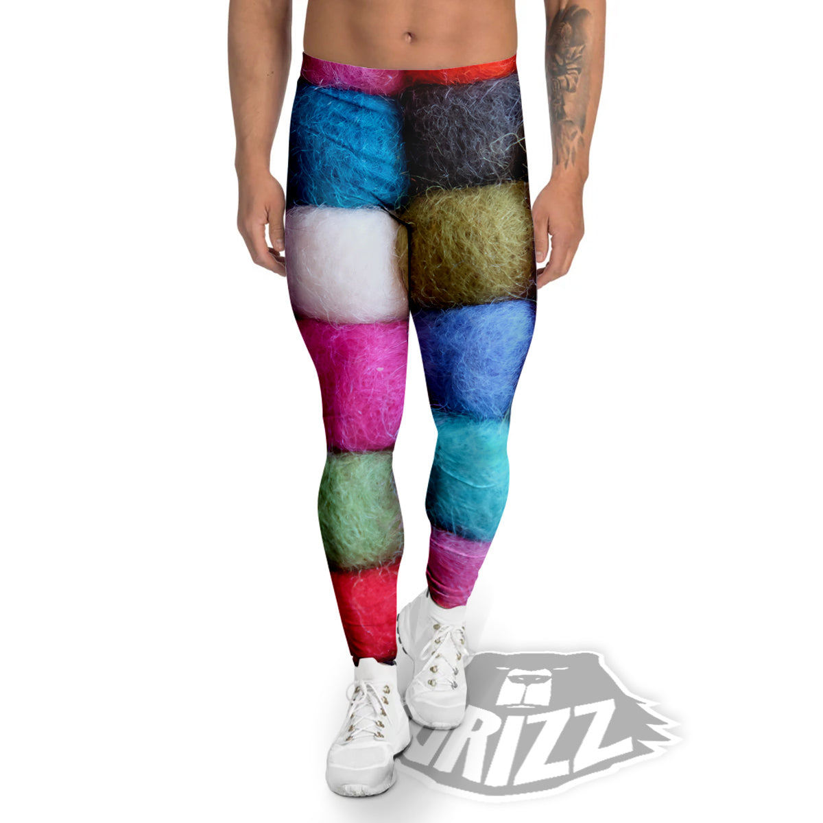 Wool Yarns Colorful Print Men's Leggings-grizzshop