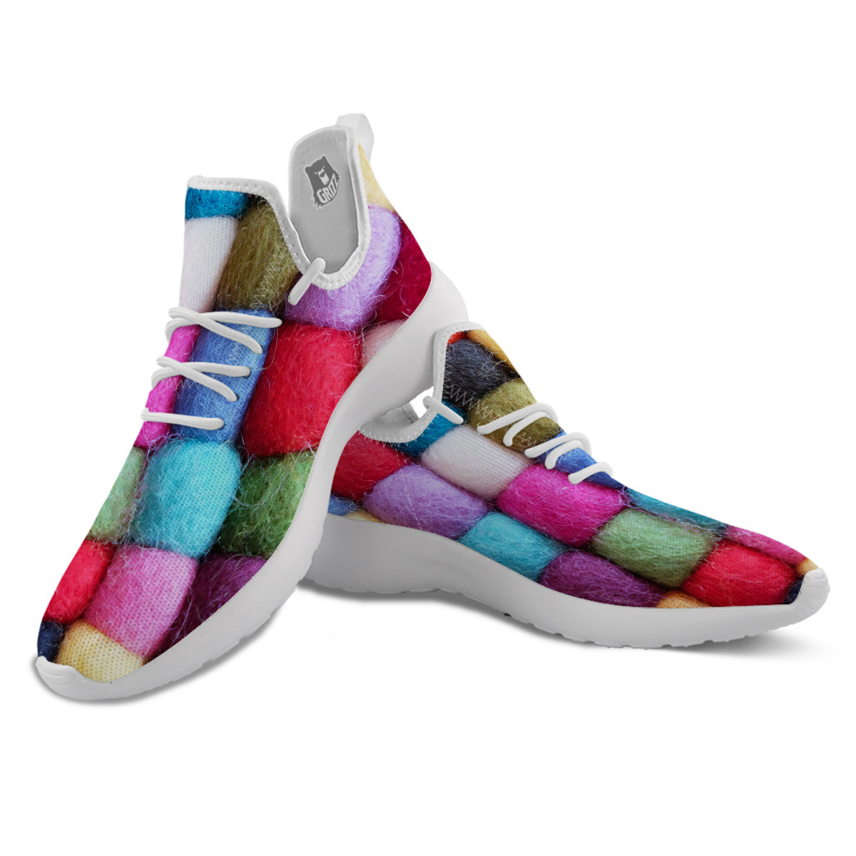 Wool Yarns Colorful Print White Athletic Shoes-grizzshop