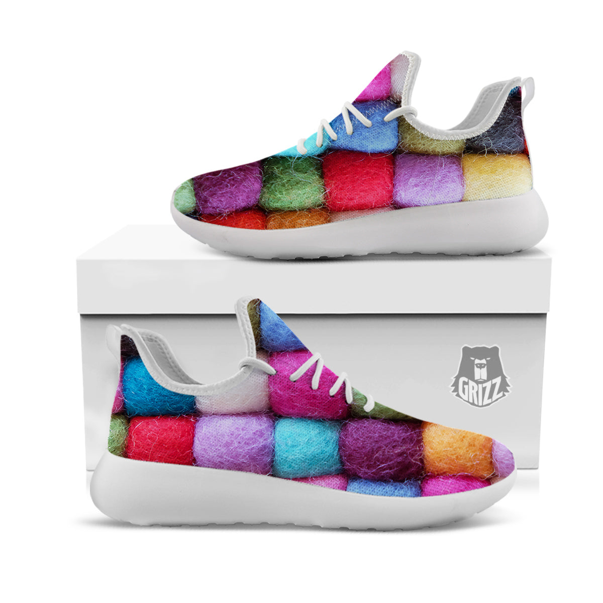 Wool Yarns Colorful Print White Athletic Shoes-grizzshop