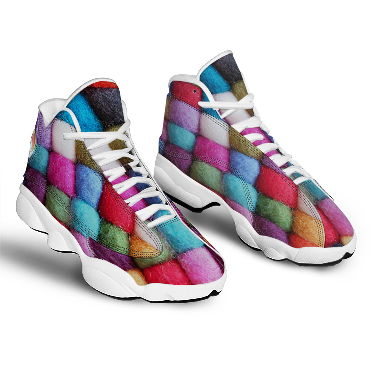Wool Yarns Colorful Print White Basketball Shoes-grizzshop