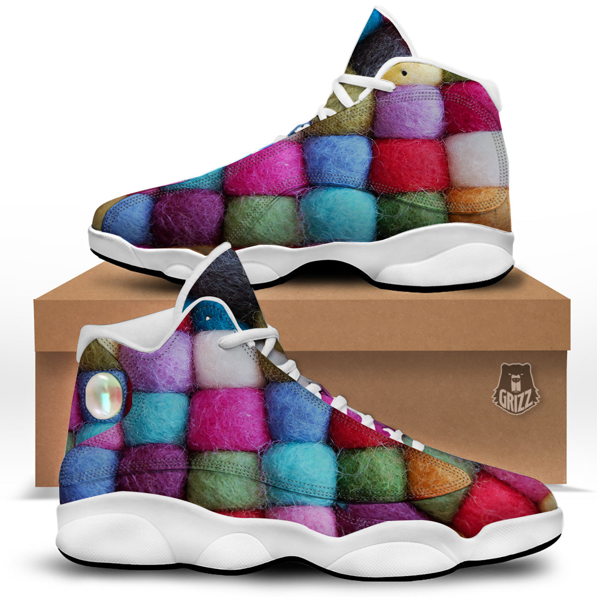 Wool Yarns Colorful Print White Basketball Shoes-grizzshop