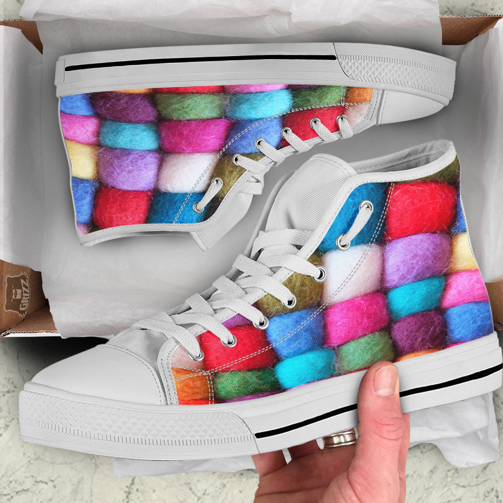 Wool Yarns Colorful Print White High Top Shoes-grizzshop