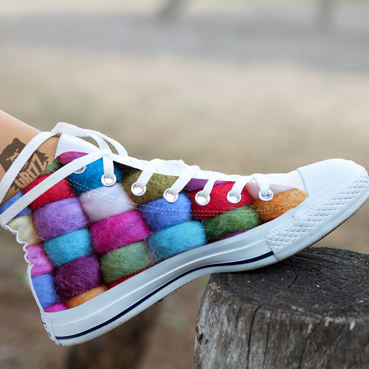 Wool Yarns Colorful Print White High Top Shoes-grizzshop