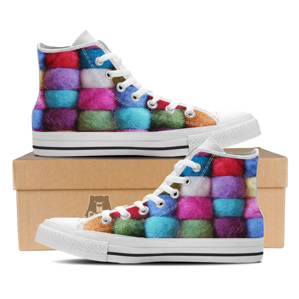 Wool Yarns Colorful Print White High Top Shoes-grizzshop