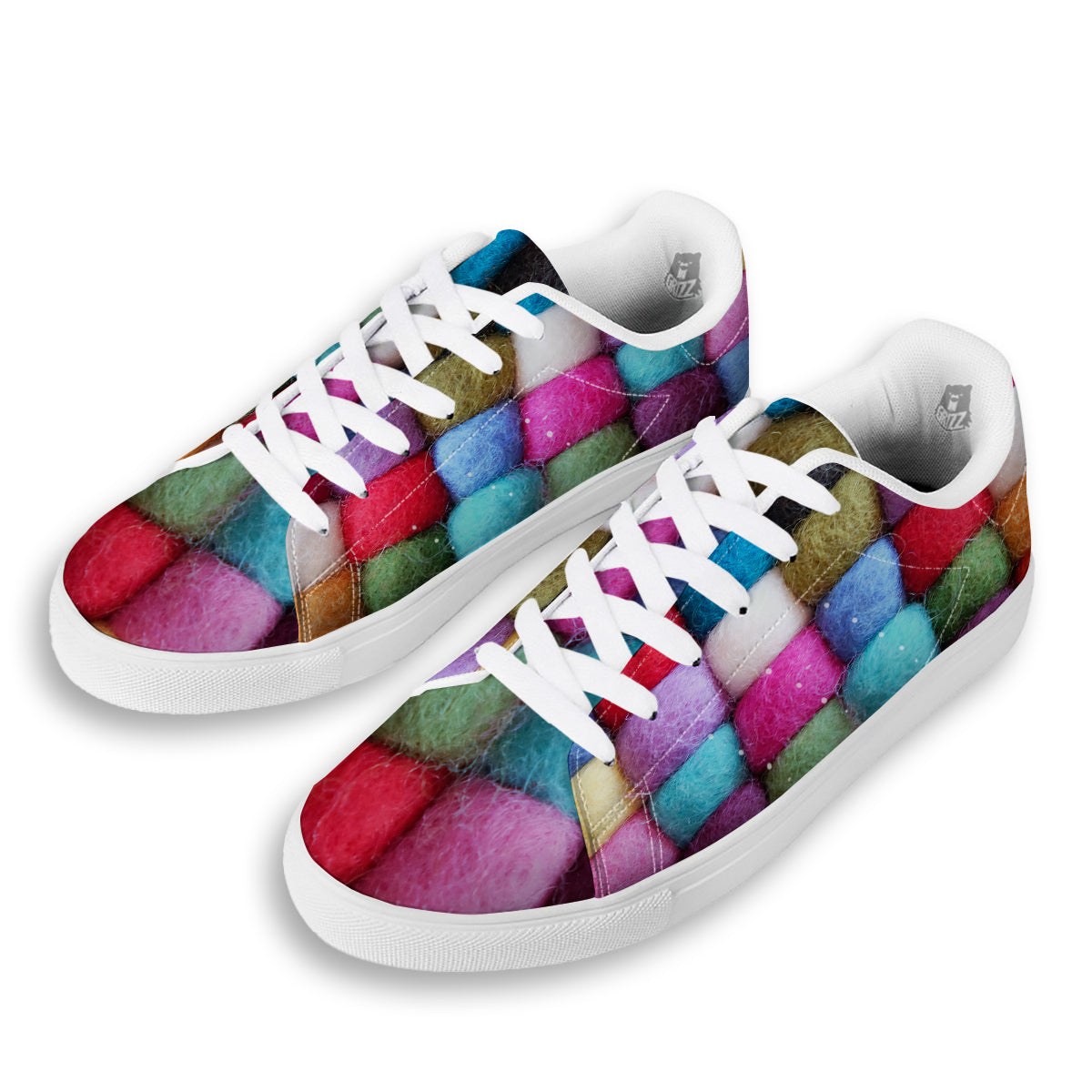 Wool Yarns Colorful Print White Low Top Sneakers-grizzshop