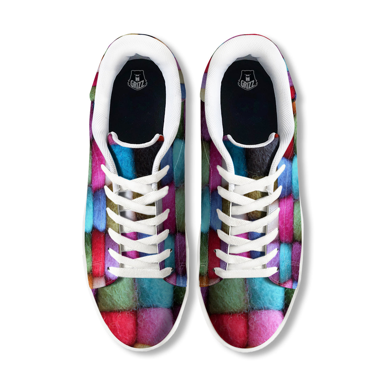 Wool Yarns Colorful Print White Low Top Sneakers-grizzshop