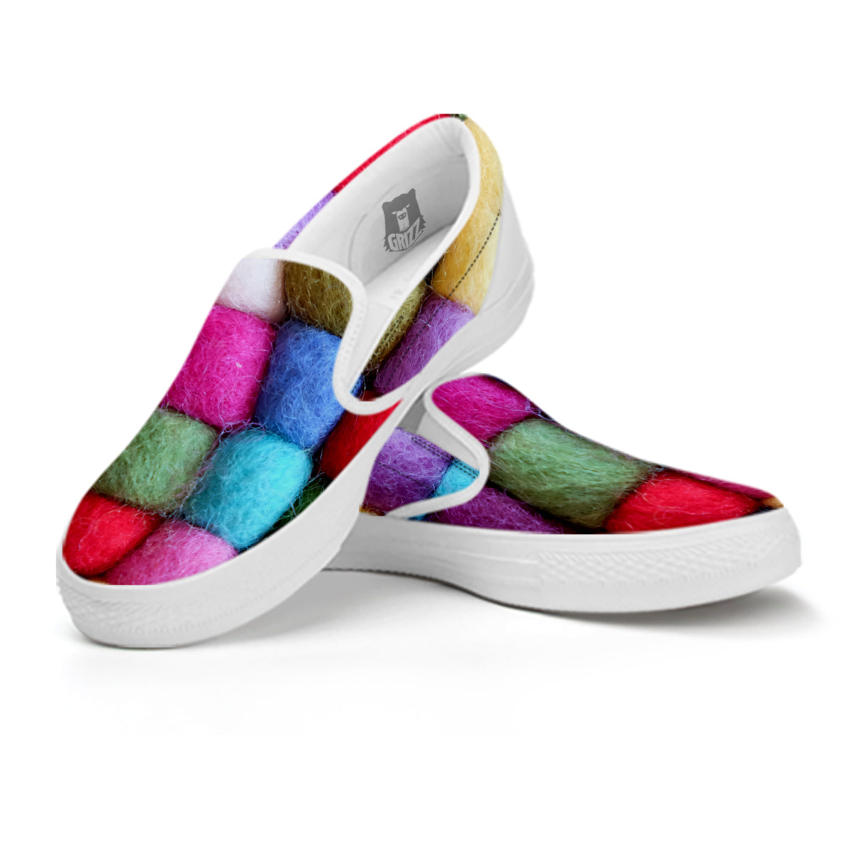 Wool Yarns Colorful Print White Slip On Shoes-grizzshop