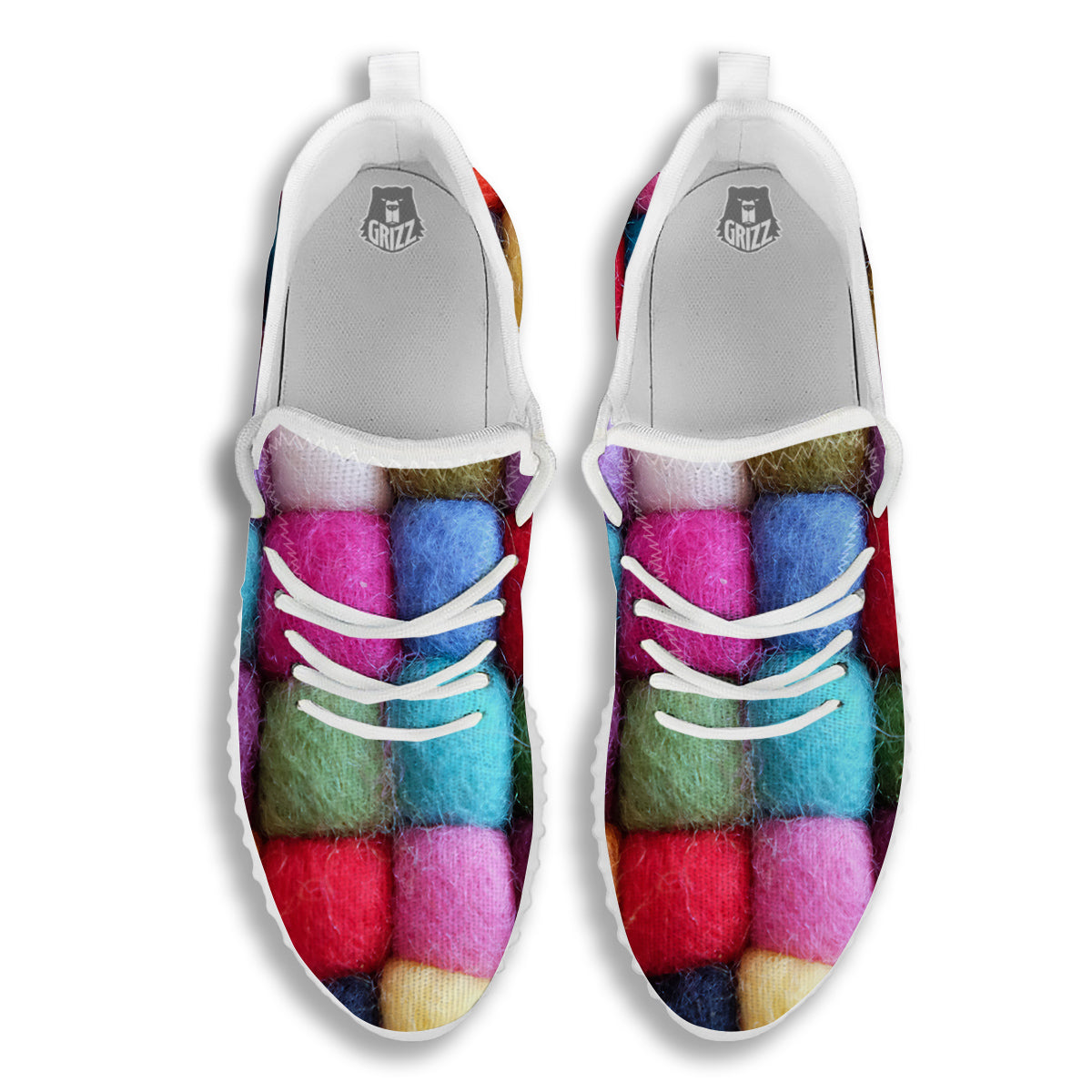 Wool Yarns Colorful Print White Walking Shoes-grizzshop