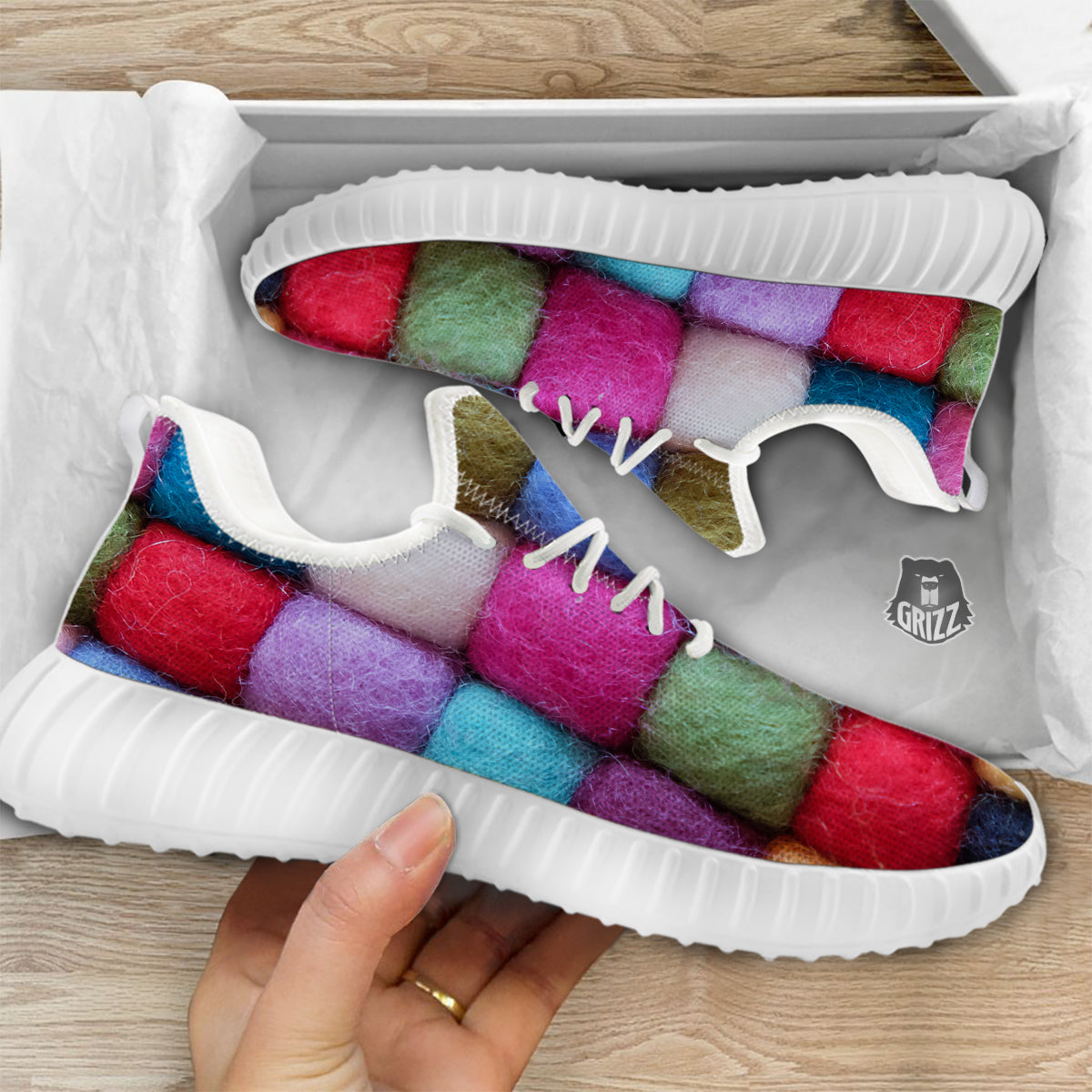 Wool Yarns Colorful Print White Walking Shoes-grizzshop