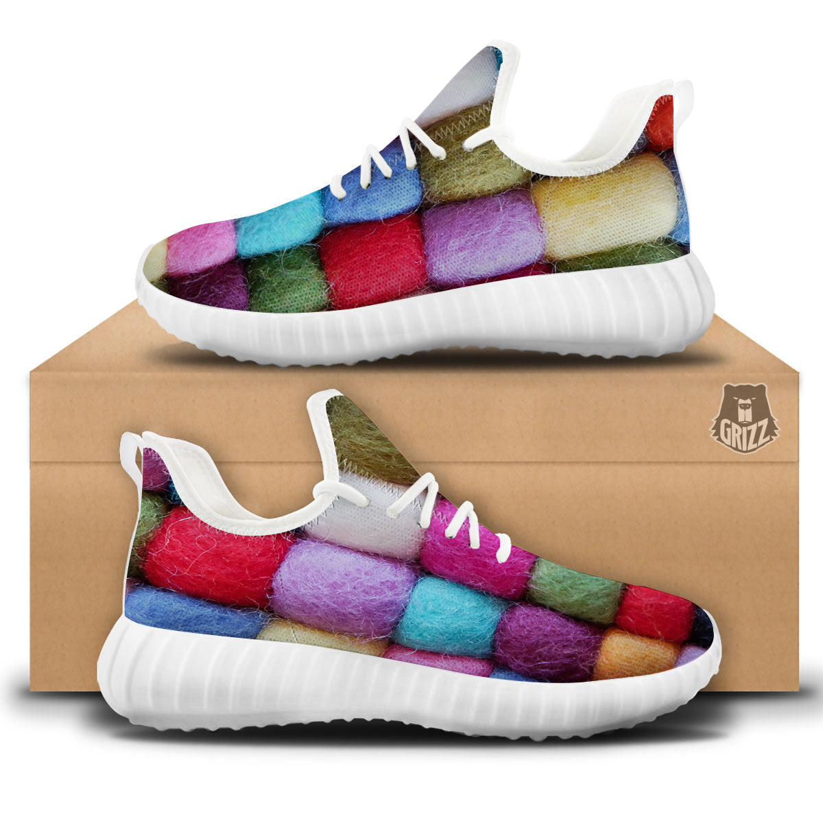 Wool Yarns Colorful Print White Walking Shoes-grizzshop