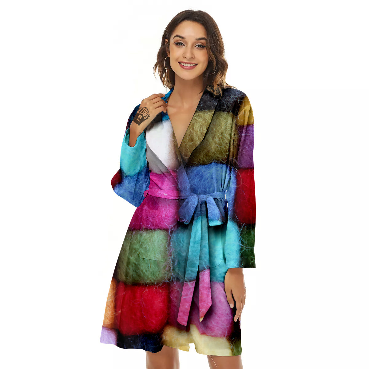 Wool Yarns Colorful Print Women's Robe-grizzshop