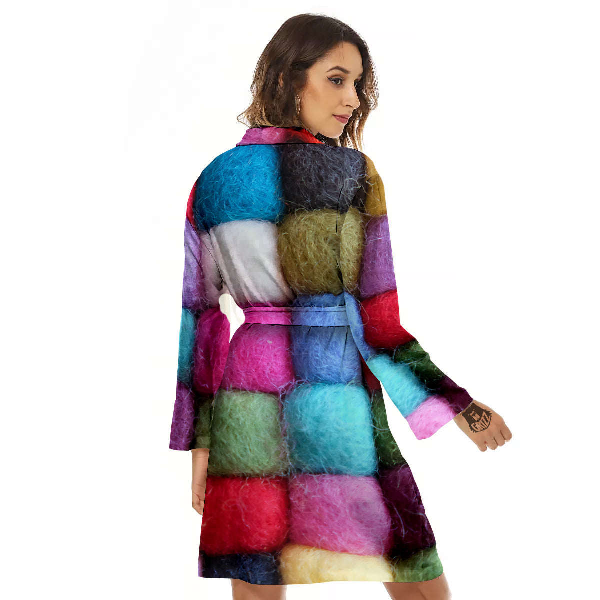 Wool Yarns Colorful Print Women's Robe-grizzshop
