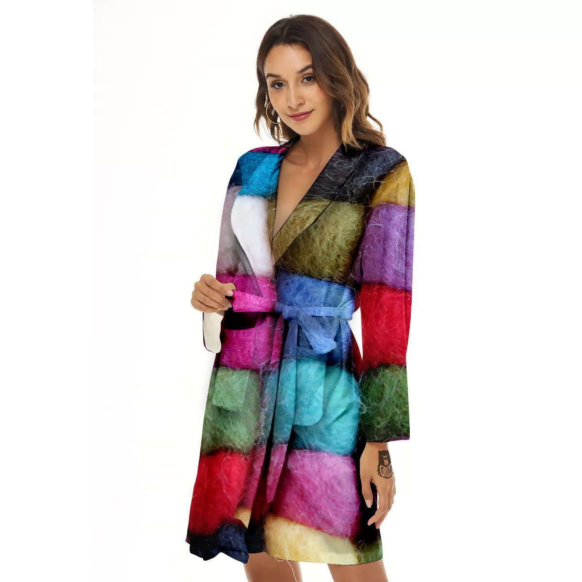 Wool Yarns Colorful Print Women's Robe-grizzshop