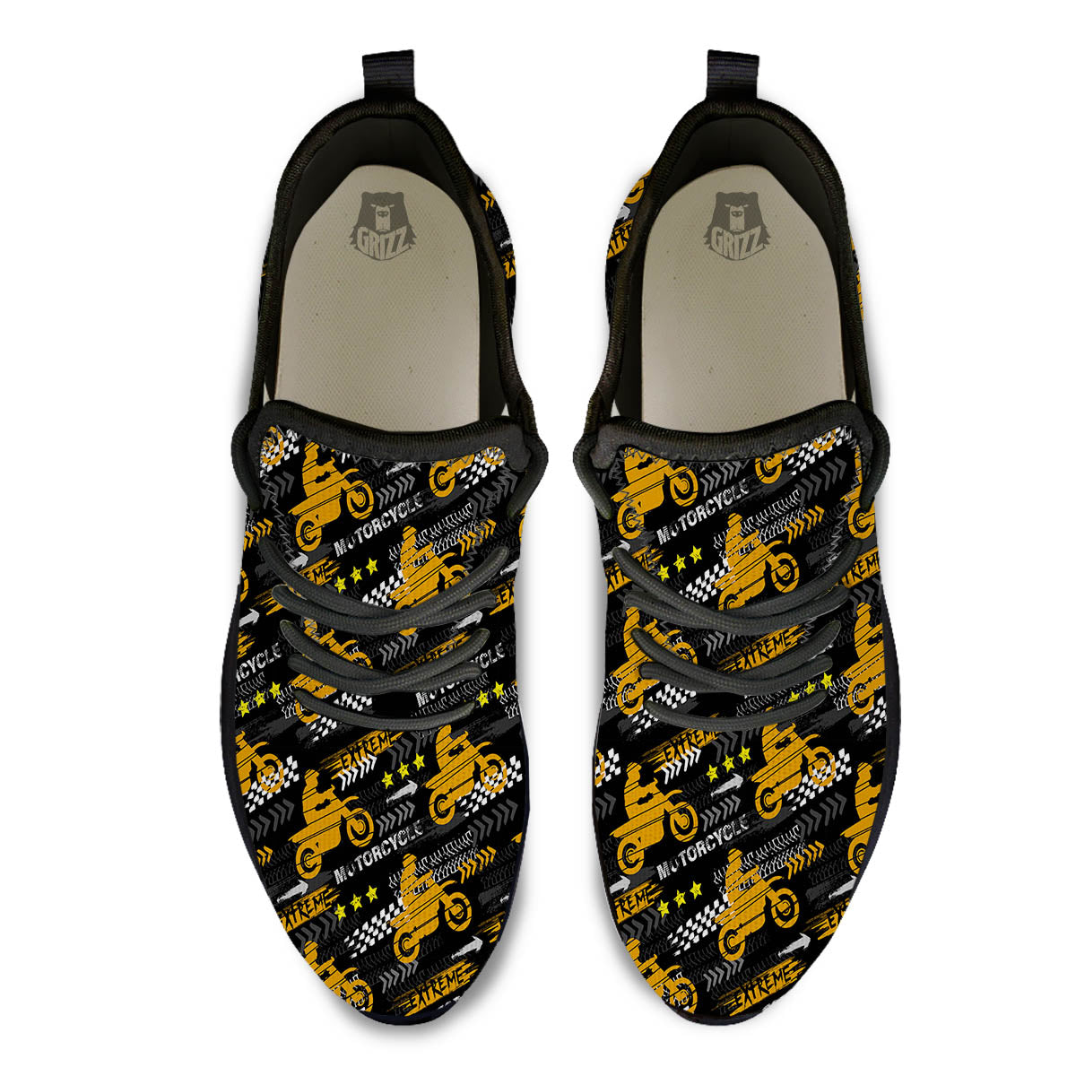 Words Motorcycle Print Pattern Black Athletic Shoes-grizzshop