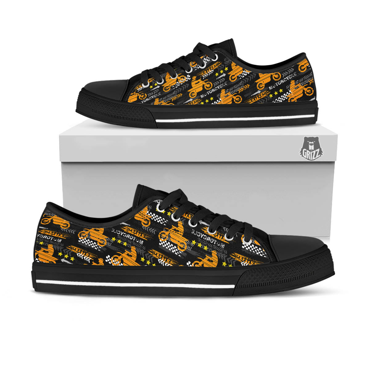 Words Motorcycle Print Pattern Black Low Top Shoes-grizzshop